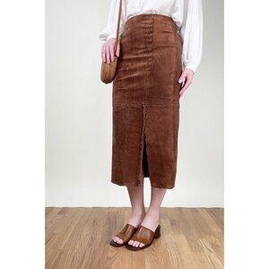 Vintage Suede Leather Boho High Rise Waisted Slit Column Hippie Bohemian 90s Y2K